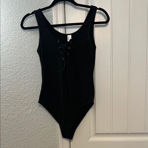 Black Ribbed Bodysuit Piece